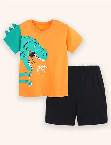 Cartoon Dinosaur Printed T-shirt Set